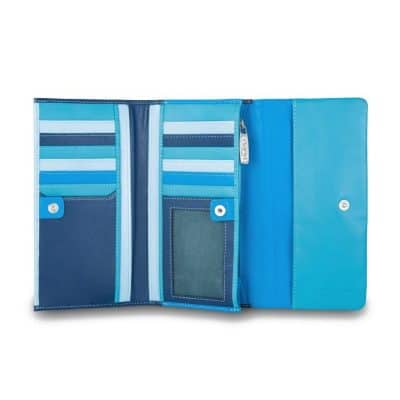 portafoglio donna dudubags in pelle 14 tasche per card portamonete con zip colore blu esterno multicolor interno
