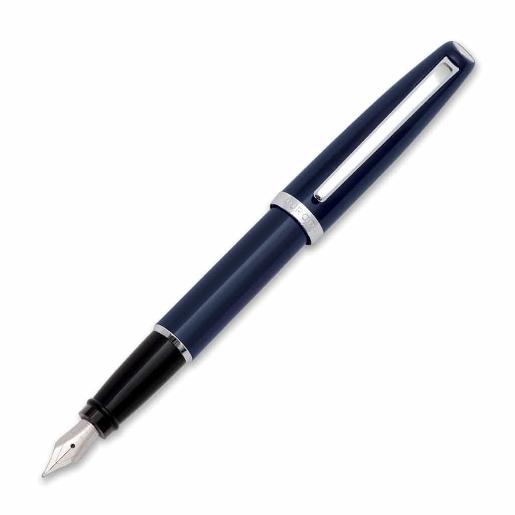 penna stilografica aurora modello style corpo in resina con finiture cromate colore blu