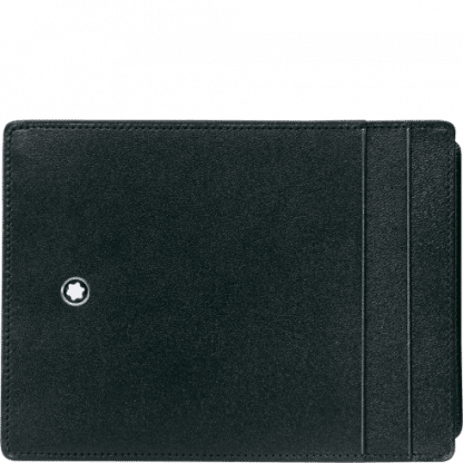 porta documenti Montblanc Meisterstück in pelle con 4 tasche per carte di credito 2 portadocumenti ed un portadocumenti estraibile colore nero parte anteriore con emblema Montblanc