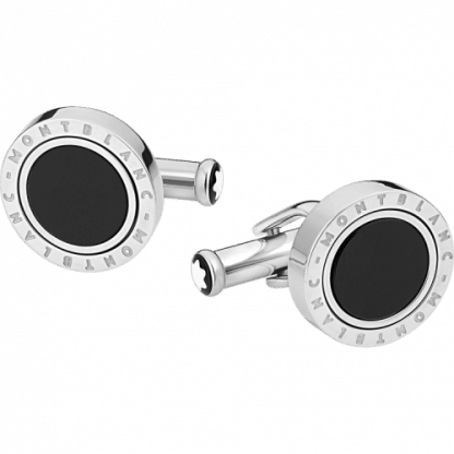 Gemelli Montblanc Meisterstück di forma rotonda in acciaio pregiato con inserto in onice e anello girevole