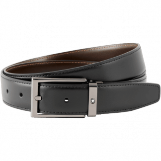 Cintura Montblanc in pelle reversibile colore nero/marrone fibbia ad ardiglione rettangolare finitura rutenio lucido