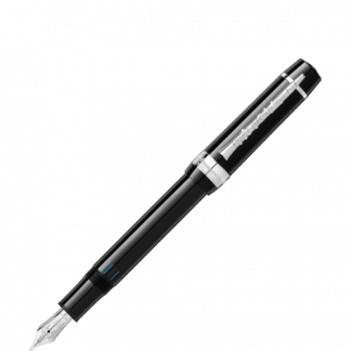 Stilografica Montblanc Gershwin special edition donation pen in pregiata resina nera finiture platino sulla clip 'è raffigurato un clarinetto