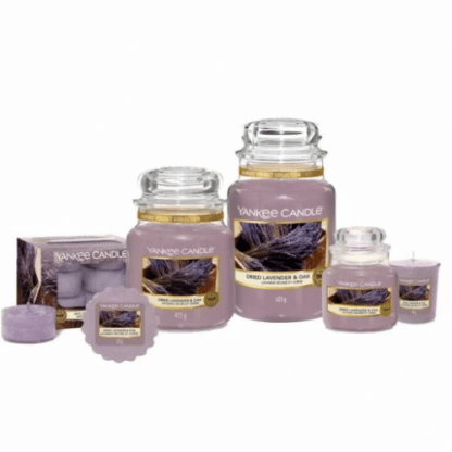 Candele profumate yankee candle fragranza Dried lavender & Oak disponibile in più formati grande media piccola per auto tea light sampler e tart