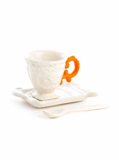 Seletti Iwares tazzina da caffe in porcellana bianca con manico arancione