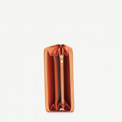Fedon Emily portafoglio in pelle con zip around L di colore arancio particolare dell'interno