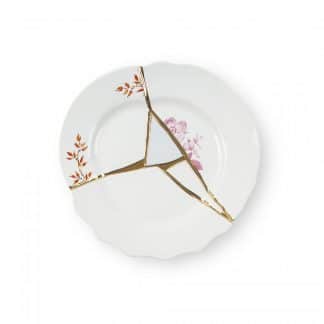 Seletti Kintsugi Piatto da dessert in porcellana decorata a mano e finiture oro 24 carati soggetto 1
