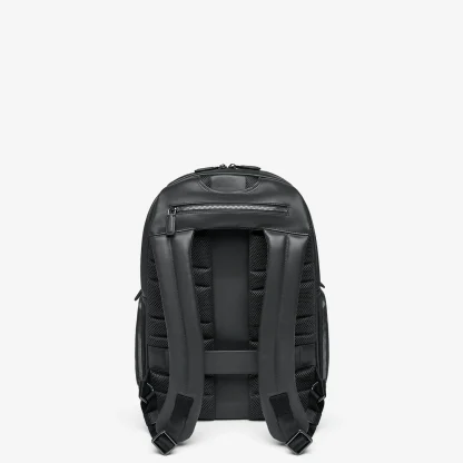 Fedon Ninja Plus zaino in pelle di colore nero con due scomparti dotate di cerniera e due tasche laterari per piccoli oggetti. Può contenere un PC da15,6" e dotato di cappuccio per il proprietario vista del retro