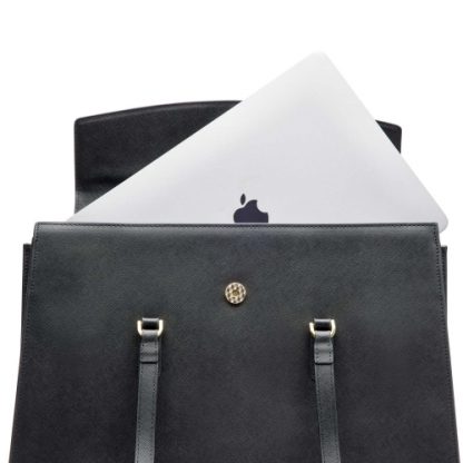 Fedon Erera Shopping Bag in pelle Saffiano colore nero vista con pc