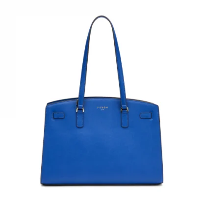 Fedon Erera borsa donna in pelle Saffiano di colore blu con manici lunghi e tracolla sganciabile