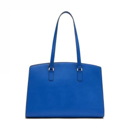 Fedon Erera borsa donna in pelle Saffiano di colore blu con manici lunghi e tracolla sganciabile vista dal retro