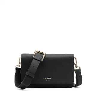 Fedon Erera Mini Bag in pelle Saffiano di colore nero con tracolla regolabile tasca posteriore ed una tasca interna con zip