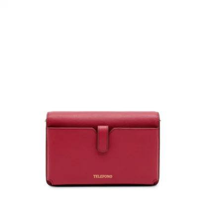 Fedon Erera Mini Bag in pelle Saffiano di colore ruby wine con tracolla regolabile tasca posteriore ed una tasca interna con zip vista dal retro
